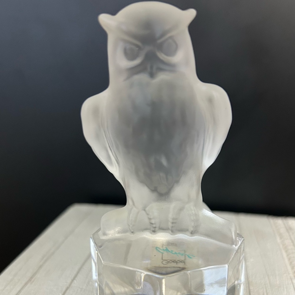 Vintage 1985 Goebel Crystal Frosted Glass Owl Figurine Paperweight 4” Germany